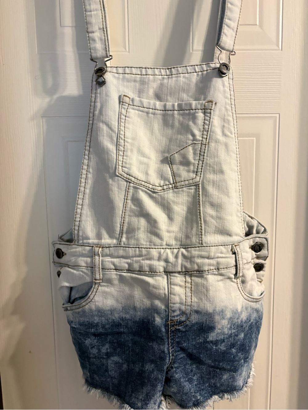 Dip-Dye Denim Short Overalls in White and Blue